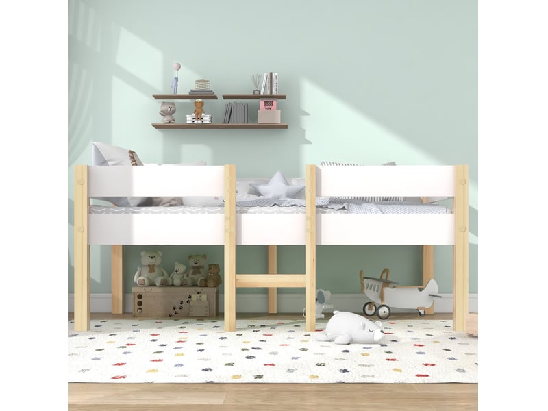  Lit enfant 90x200 cm avec barrière de sécurité et échelle en bois blanc  - Conforama C