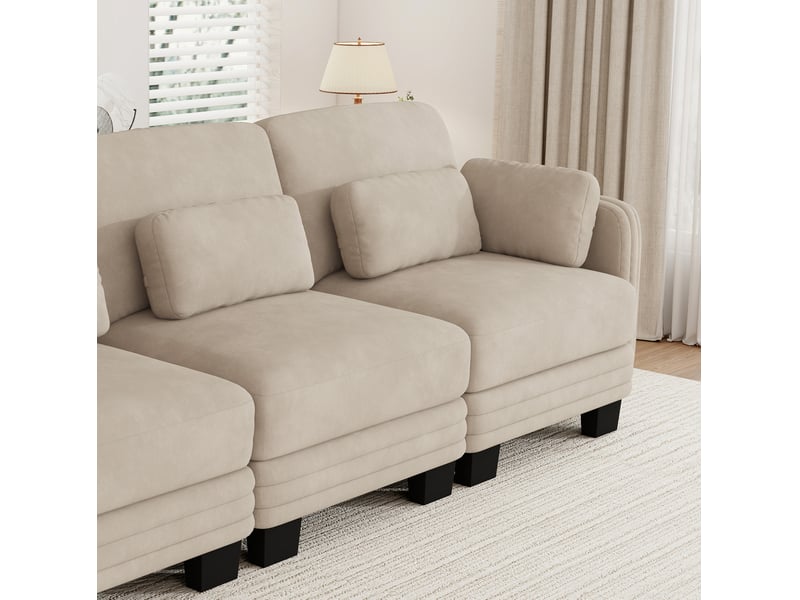 Canapé droit modulable 3 places 253x88x88 cm en chenille café clair - Conforama R
