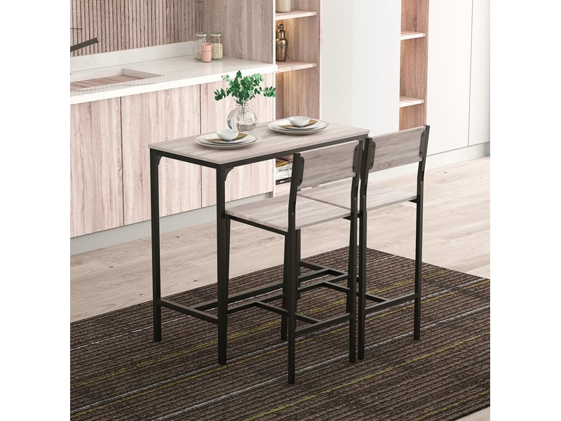 Ensemble bar 3 pièces avec table et 2 chaises en mdf bois clair et noir, style industriel pour cuisine et repas - Conforama B