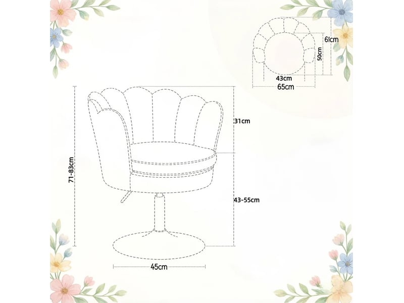 Fauteuil pivotant réglable en hauteur avec accoudoirs pour maquillage et bureau, en velours rose, 61,5 × 71-83 × 65 cm - Conforama D