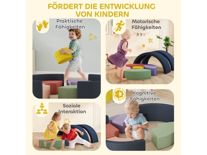  Set de 7 blocs de motricité souples 107x107x30 cm multicolore en mousse, housse lavable et amovible  - Conforama E
