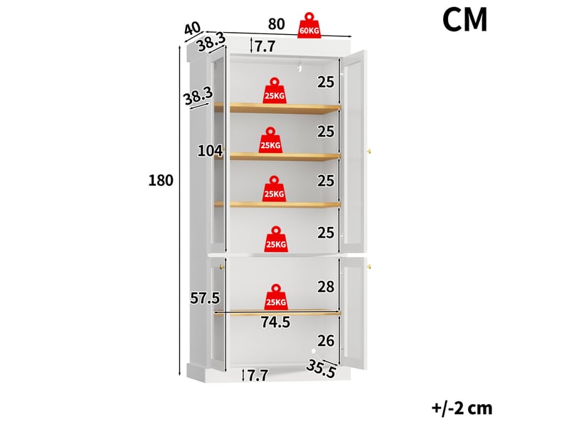  Lof 2 de vitrine haute blanche avec éclairage led multicolore, portes vitrées, étagères réglables et protection anti-basculement  - Conforama D