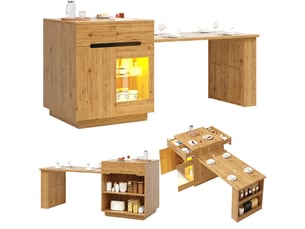 Îlot de cuisine extensible 122-195 x 70 x 93,5 cm – effet chêne – led, rangement et tiroirs