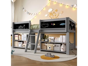 Lit mezzanine 90x200 cm <strong>MERAX</strong> <strong>lit enfant gris</strong> coloris gris