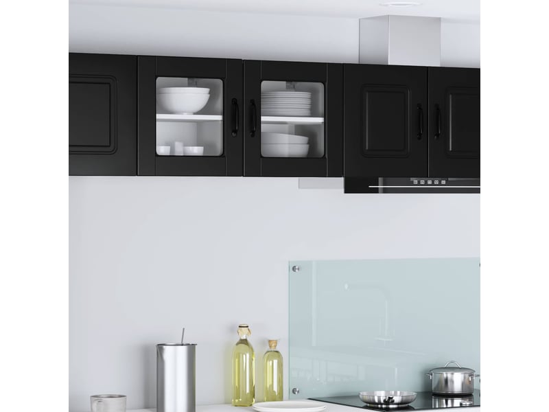  Meuble mural de cuisine, cabinet en verre mural 2 pc noir bois d'ingénierie  - Conforama B