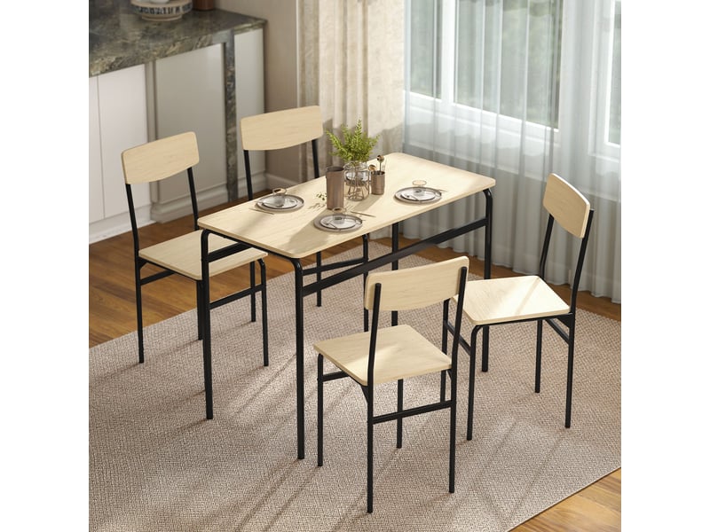  Ensemble de salle à manger 5 pièces avec table rectangulaire et 4 chaises, bois et métal, coloris noir et bois  - Conforama D