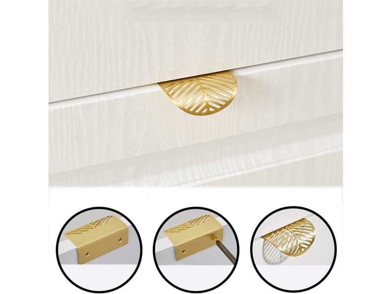  4 poignées de laiton doré en forme de feuille pour armoire, poignées métalliques encastrées.  - Conforama A