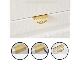 4 poignées de laiton doré en forme de feuille pour armoire, poignées métalliques encastrées.