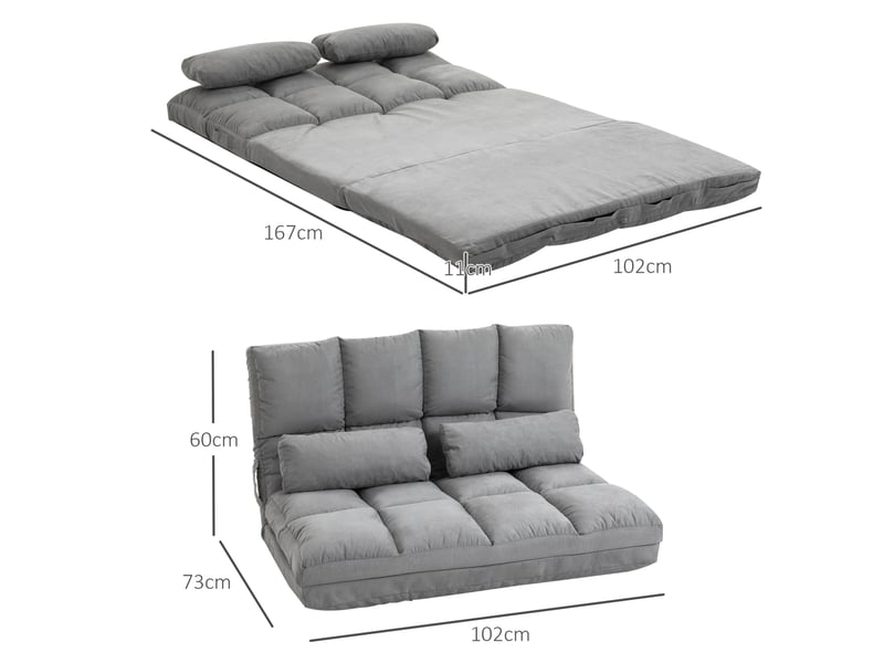  Fauteuil de sol convertible 2 places 102x73 cm – gris – dossier réglable 3 positions et couchage d'appoint  - Conforama C