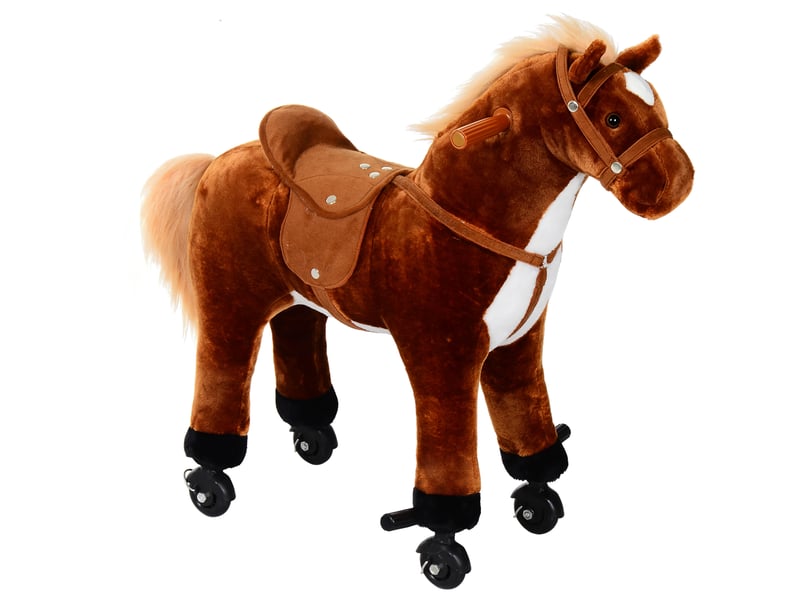 Cheval debout mobile en peluche effets sonores hennissement galop selle marron  - Conforama A