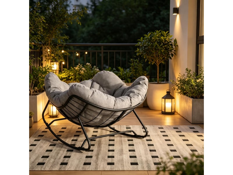  Fauteuil à bascule demi-cercle en chenille avec cadre en métal 150 kg  - Conforama E