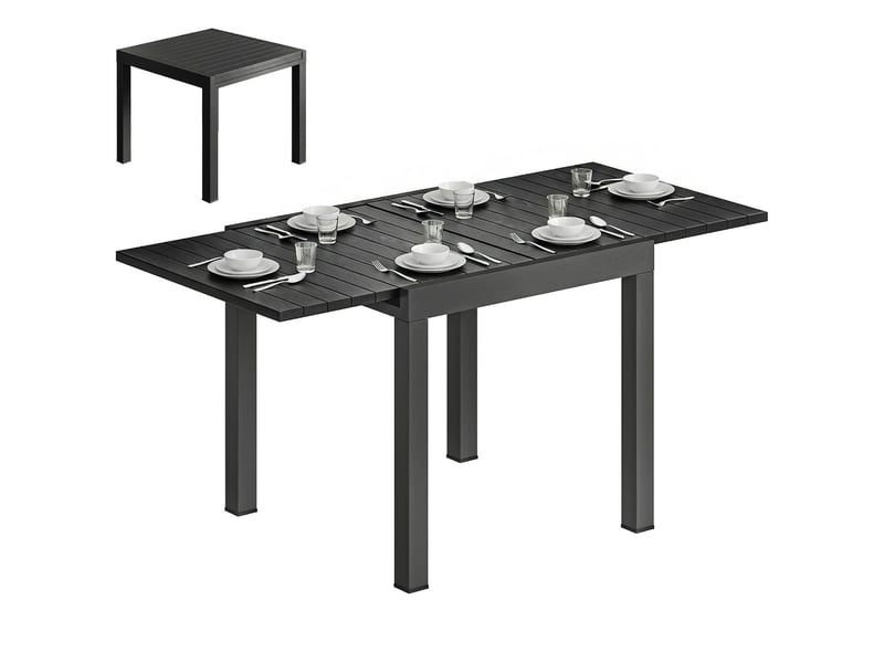 Table de jardin extensible 4-6 personnes en aluminium noir 80-160 x 80 x 75 cm
