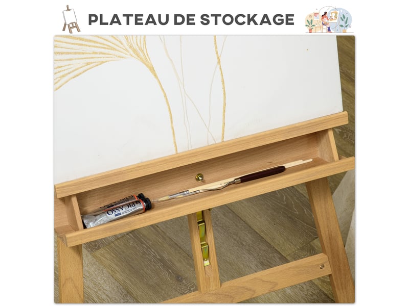  Chevalet de peinture pliant en hêtre avec hauteur et angle réglables, bois naturel, 65x110x180-235 cm  - Conforama R