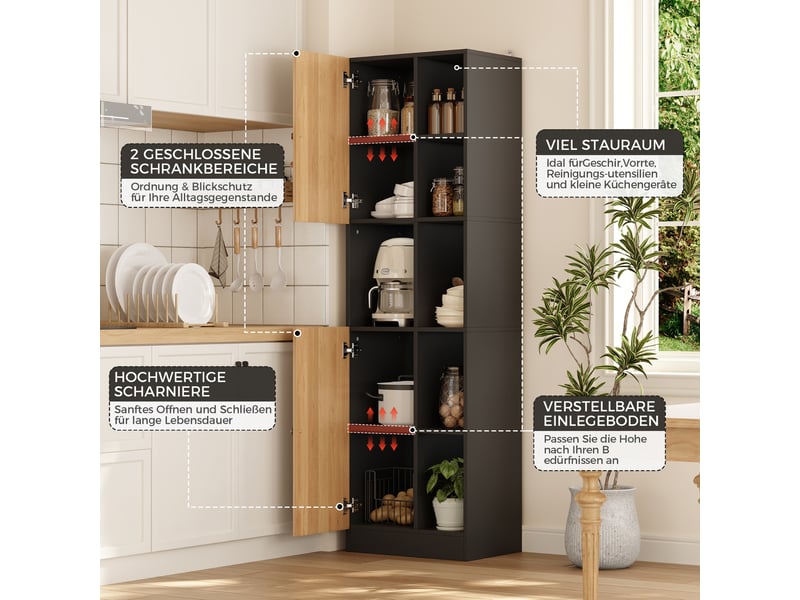  Meuble d'angle cuisine, colonne de rangement étroite 170cm, anthracite et chêne, 2 portes (sans matelas).  - Conforama E