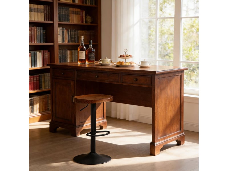  Tabouret de bar 66-90x33x38 cm pivotant, hauteur réglable, chaise haute de bar, structure bois et métal, couleur marron  - Conforama D