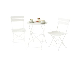 Ensemble bistrot de jardin 3 pièces table et 2 chaises pliantes crème