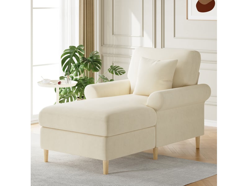  Fauteuil relax 133x87x90 cm, avec fonction allongée, coussin lombaire, canapé simple, pour salon, bureau, velours beige  - Conforama B