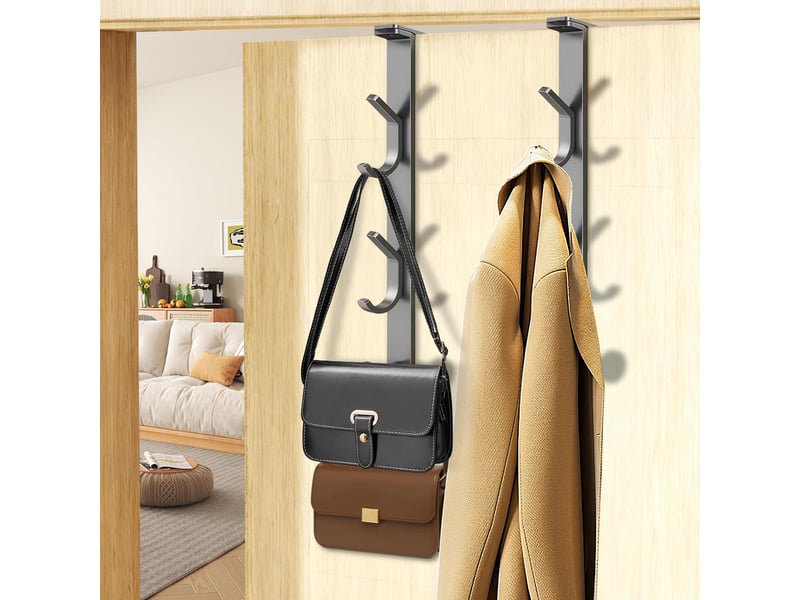  Crochets de porte 2 pièces x3 manteau sans percage, réglable 1.2-6.2 cm patère pour portes et armoire pour suspendre, gris  - Conforama D