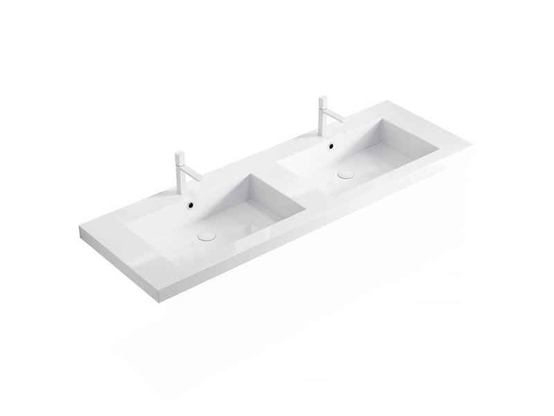  Plan vasque en résine avec plage intégrée pour salle de bains, blanc, 152 × 58 × 29 cm  - Conforama A