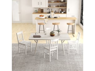 Lot de 4 chaises de salle à manger 46,5x41x85,5 cm en bois blanc, dossier ajouré