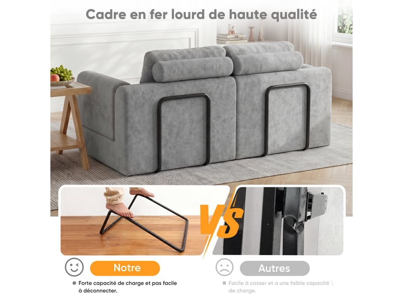  Canapé-lit convertible et pliable, fauteuil-lit multifonctionnel avec mousse à mémoire de forme et soutien dorsal,beige  - Conforama D