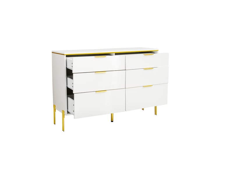  Buffet blanc, 6 tiroirs, rangement, design moderne, structure robuste - panneaux de particules - 120x40x85.5cm  - Conforama C