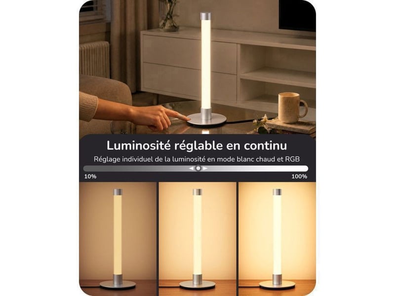  Lampe de table led rgb et blanc chaud 2700k avec synchronisation musicale telecommande argent acrylic 370618_AADHM51015_6_DROPFR - Conforama D