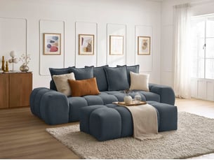 Canapé droit convertible BOBOCHIC EVEREST 3 places Tissu bleu avec coffre de rangement