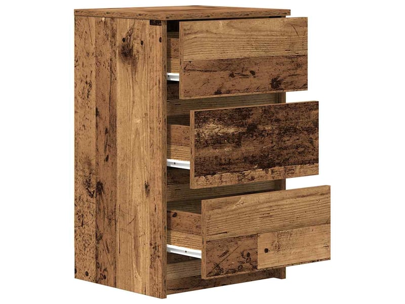  Lot de 2 tables de chevet - cabinet de chevet - table de nuit avec 3 tiroirs vieux bois 39x35x65 cm  - Conforama E