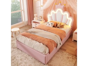 Lit coffre 90x200 cm <strong>MERAX</strong> <strong>lit enfant rose</strong> coloris rose
