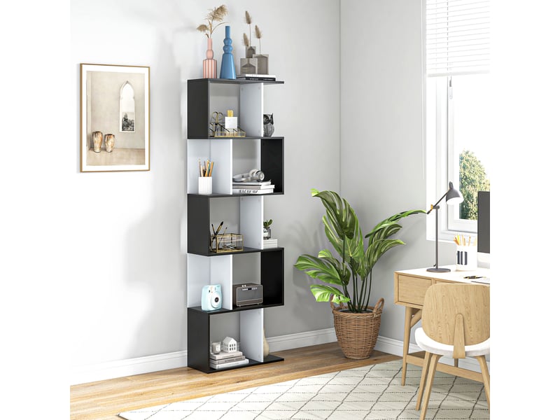  Bibliothèque en s à 5 niveaux 60 x 24 x 184,5 cm, étagère de rangement moderne pour salon, chambre et bureau  - Conforama C