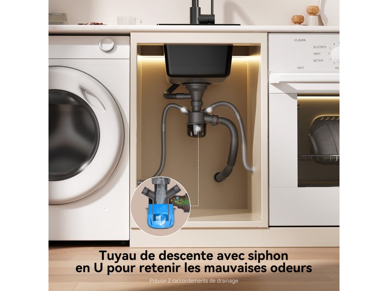  Cecipa max évier en granit 30x45cm - évier de cuisine noir - avec trou de robinet - crépine et siphon inclus  - Conforama C