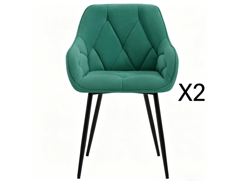  Lot de 2 chaises de salle à manger 45,5x45x83,5 cm avec accoudoirs, pour salle à manger, velours, vert, pieds en métal  - Conforama A