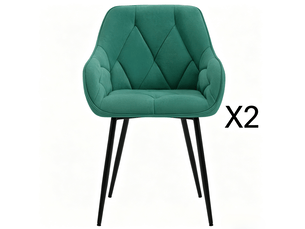 Lot de 2 chaises de salle à manger 45,5x45x83,5 cm avec accoudoirs, pour salle à manger, velours, vert, pieds en métal