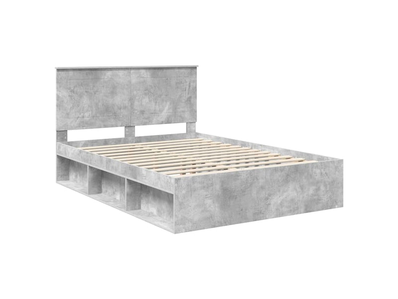 Lit double- lit adulte - cadre de lit gris béton 150 x 200 cm bois de pin massif - Conforama C
