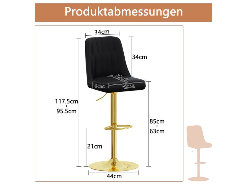  Tabourets de bar réglables pivotants 360° lot de 2, chaise haute cuisine, pied métal, assise polyuréthane, noir et or  - Conforama C