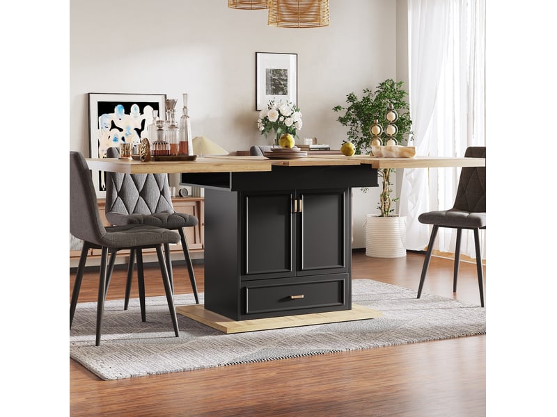  Table à manger extensible 110-140 cm avec rangement, mdf et métal, bois naturel  - Conforama E