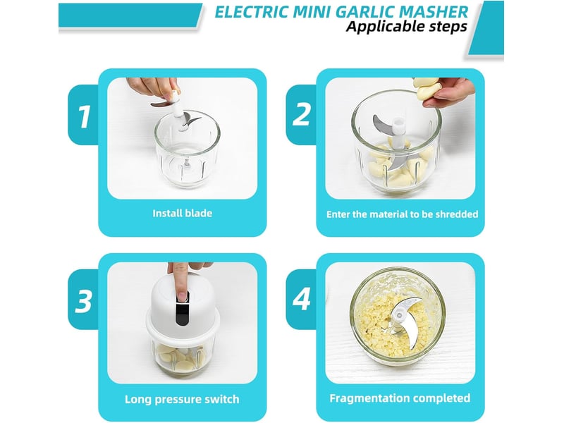 Hachoir électrique de cuisine, hachoir électrique à oignons 350 ml, charge usb, hachoir à oignons sans fil, adapté aux oignons, fruits, noix, viande - Conforama E