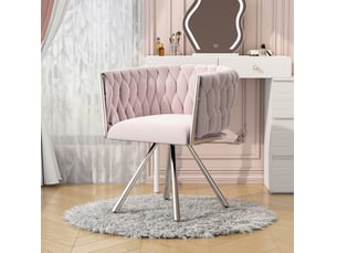 Chaise 72 cm en velours, pieds en métal argenté, pivotant à 360°, rose