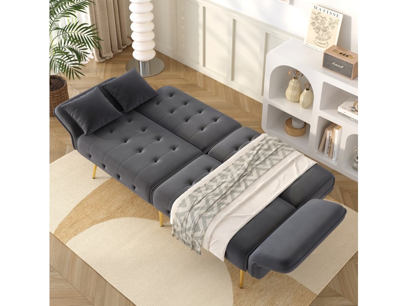  Canapé-lit 2 places modenvie en velours gris antique 178 x 82 cm dossier et accoudoirs réglables  - Conforama E
