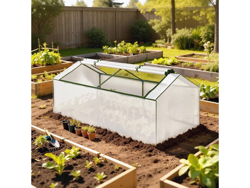 Serre avec fenêtre, film de maille pe, serre d'hivernage en aluminium, serre chaude 180 x 90 x 70 cm blanche - Conforama C