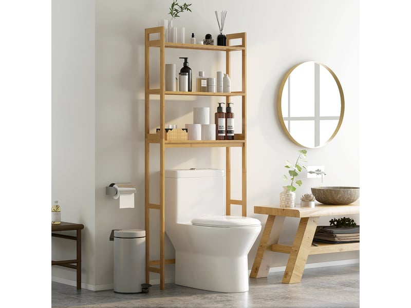  Meuble de salle de bain à suspendre aux toilettes avec 3 étagères et tapis antidérapants 68 x 20 x 165 cm naturel  - Conforama D