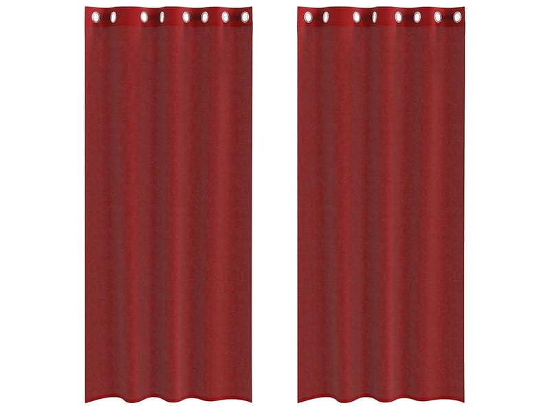  Lot de 2 rideaux en voile, voilages avec œillets rouge bordeaux cf44408  - Conforama A