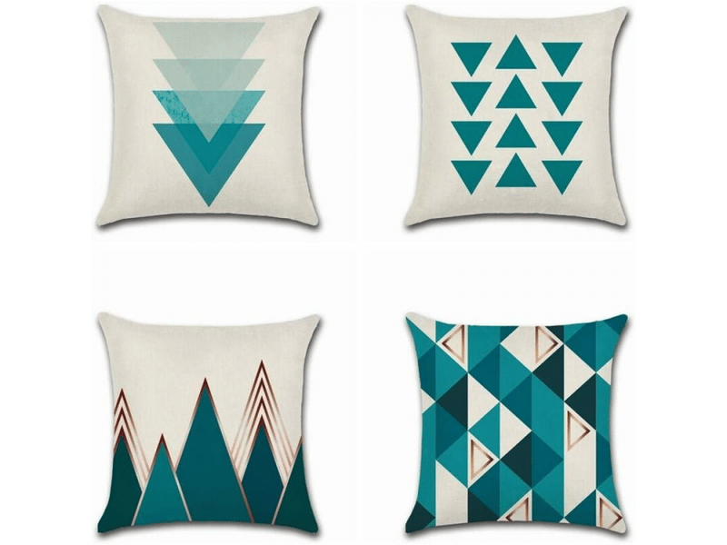  Housse de coussin - pièces housses de coussin 45 x 45 cm, taie d'oreiller décorative carrée housse de coussin de canapé triangle bleu imprimé motif géométrique coton lin  - Conforama A