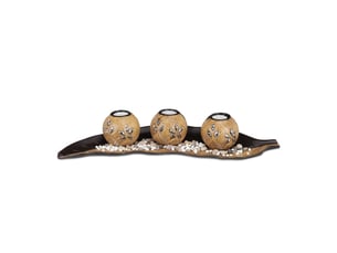 Porte-bougies décoratif pour table à manger 30 x 15 x 15 cm ambiance nature fleurs en bois marron 13_0003872
