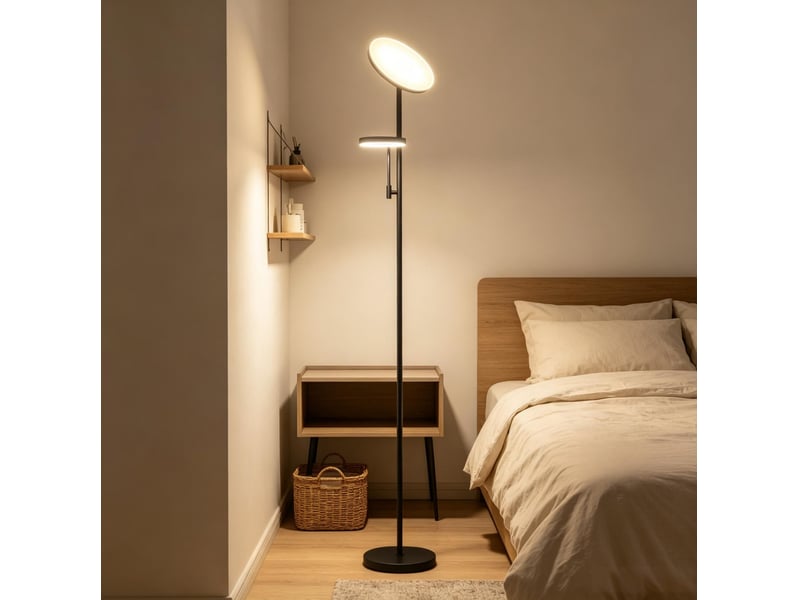  Lampadaire led 42w ø25 x 175 cm noir en métal et pc, variateur 2700k-6500k, télécommande et commande tactile  - Conforama A