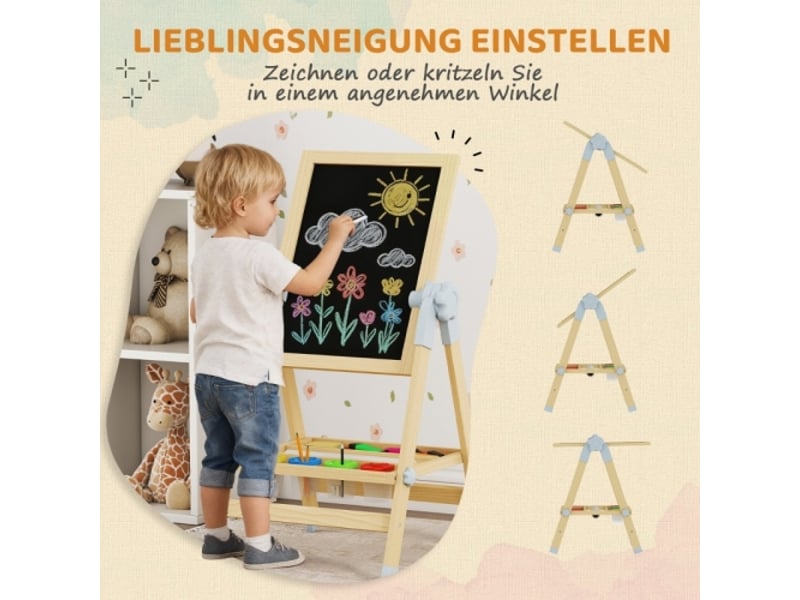 Chevalet enfant en bois double face, tableau blanc et noir, réglable, rouleau papier, naturel - Conforama E