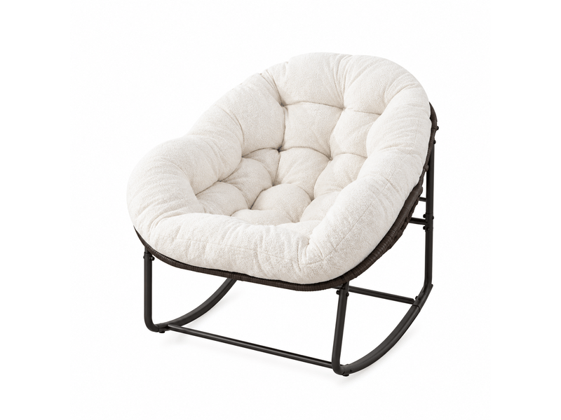 Fauteuil à bascule en rotin blanc avec coussin rembourré extérieur - Conforama A