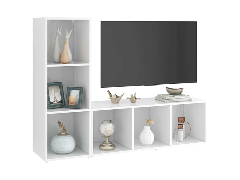  Lot de 2 meuble tv bas salon blanc 107x35x37 cm bois d'ingénierie shl94099  - Conforama C