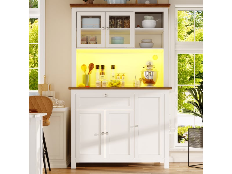  Buffet cuisine 6 portes et 3 tiroirs, 140 x 40 x 175 cm, éclairage led, étagères réglables et vaste plan de travail, mdf, noir Morn Vibe - Conforama D